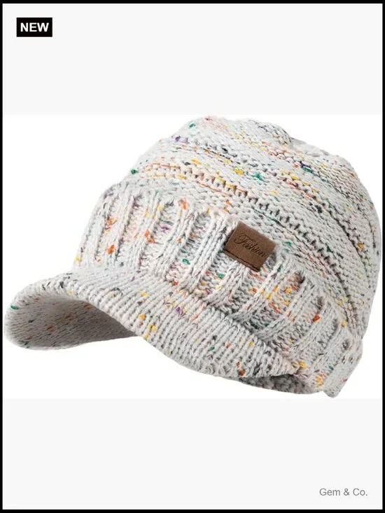 Women's Knit Beanie Hat with Visor - Warm Stretch Winter Hat