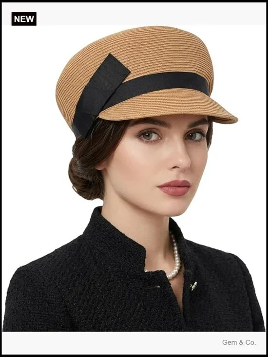Women's Straw Newsboy Gatsby Ivy Visor Beach Hat Bowknot