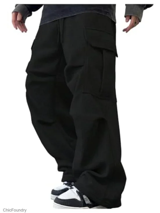 Men's Cargo Baggy Sweatpants Drawstring Elastic Waist Wide Leg