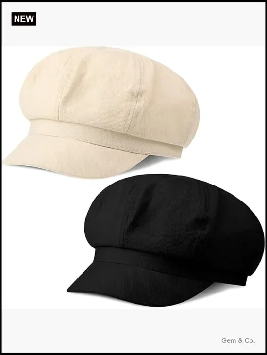2-Piece Newsboy Hats with Adjustable Drawstring, Lightweight Cotton Blend