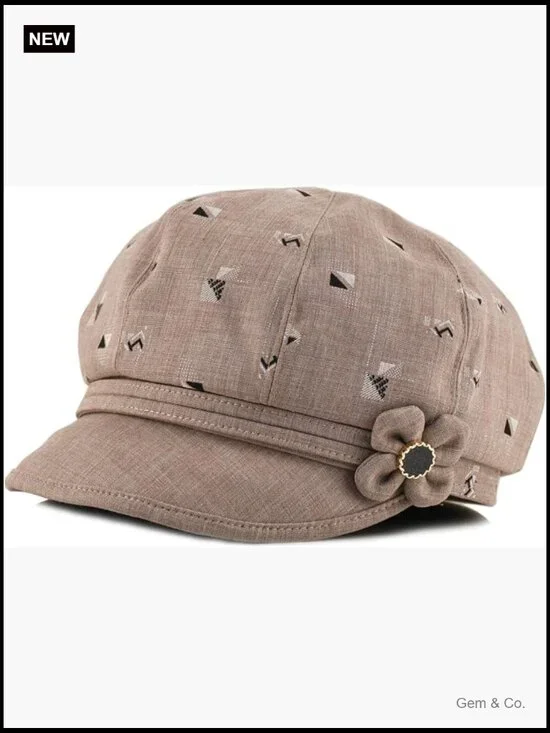 Retro Classic Plaid Newsboy Cap with Floral Buckle Adjustable