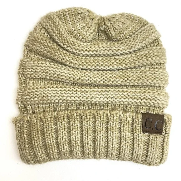 C.C. Women's‎ Chunky Knit Beanie One Size Tan Beige Hat Cap Stretch Winter