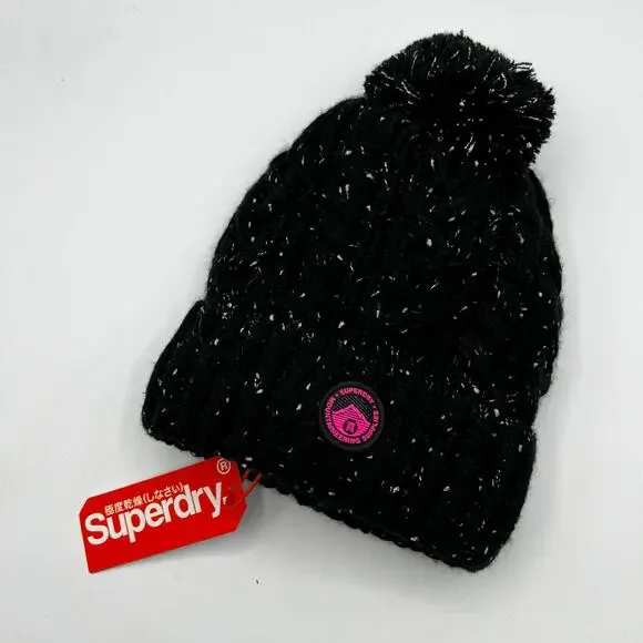 Super Dry NWT Knit Sherpa Lined Pom Beanie