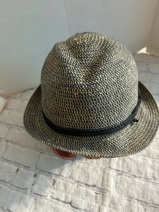 H&M NAVY & TAN MIX WITH WOVEN BAND FEDORA STYLE SIZE MEDIUM