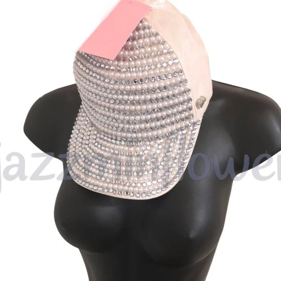 Juicy Couture light pink champagne shimmery pearls and crystals baseball cap new