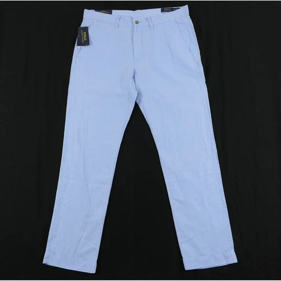 Polo Ralph Lauren Mens Light Blue Linen Cotton Straight Fit Pants 37 x31 NWT