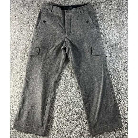Banana Republic Mens Grey Herringbone Wool Blend Cargo Trousers 33x32