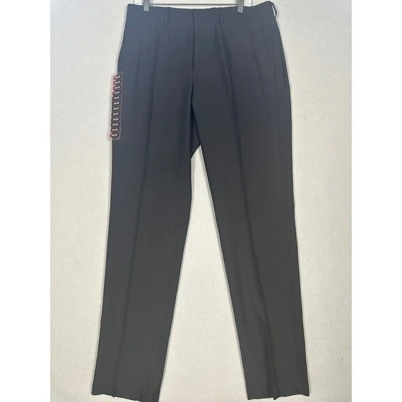 NEW Haggar Pants Mens 34X34 Black Performance Comfort Straight Fit Flat Front