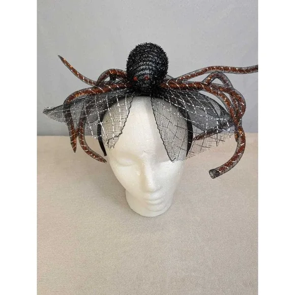 Halloween Spider Headband Fascinator Black Orange Sparkle Party Costume Accessor