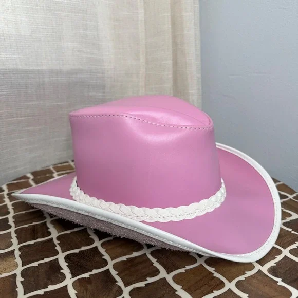 American Hat Makers Leather Cowboy Hat Braided‎ Trim Pink Women's S 6 3/4-6 7/8