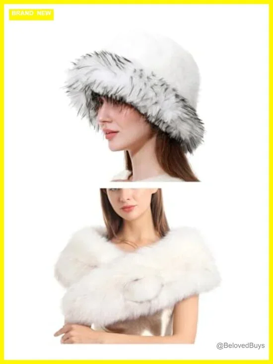Faux Fur Bucket Hat and Scarf Set 2 Piece Winter Accessories