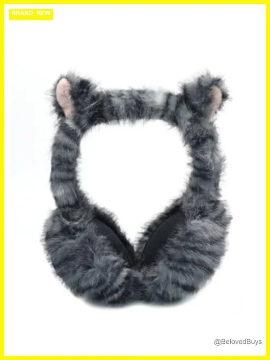 Faux Fur Winter Earmuffs for Women Men, Foldable Cat Ear Ear Warmers