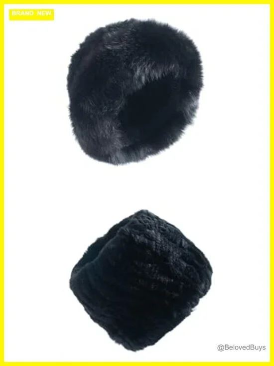 Luxury Real Rabbit Fur Knitted Hat with Fox Fur Brim and Convertible Neck