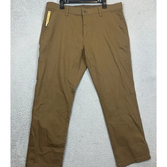 NEW Weatherproof Commuter Pants Men 38X30 Brown Chino Utility Stretch Flex Waist