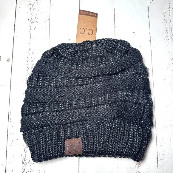 CC Exclusives Black Silver Speckle‎ Knit Beanie Hat