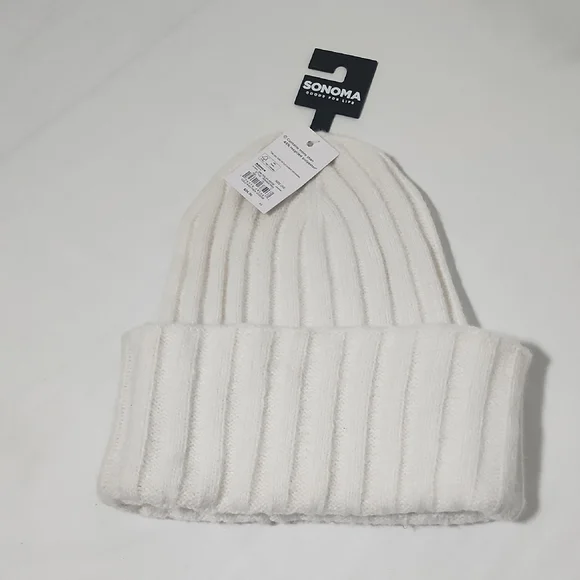 Sonoma White Ribbed Knit Beanie