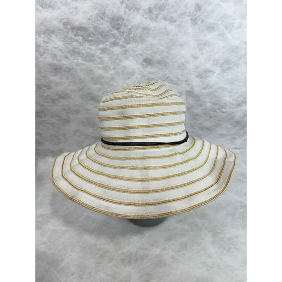 San Diego Hat Company Womens Striped Wide Brim Sun Hat‎ Ivory Tan Ribbon Tie O/S