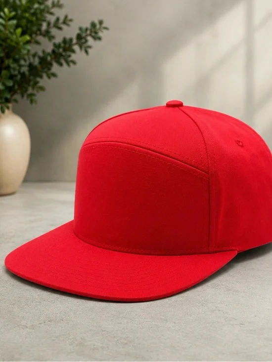 Red Flat Bill Snapback Hat Blank High Crown Adjustable Streetwear Cap