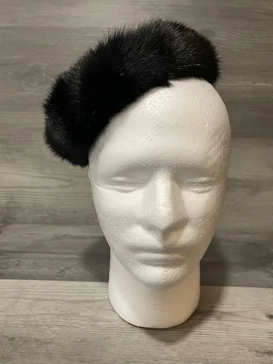 VTG 1950s Marshall Field’s Black Mink Fur Toque Hat Real Fur Classic Mid Century