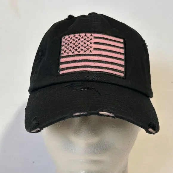 KBETHOS USA Flag Hat Distressed Cap Womens Adjustable Black Pink‎