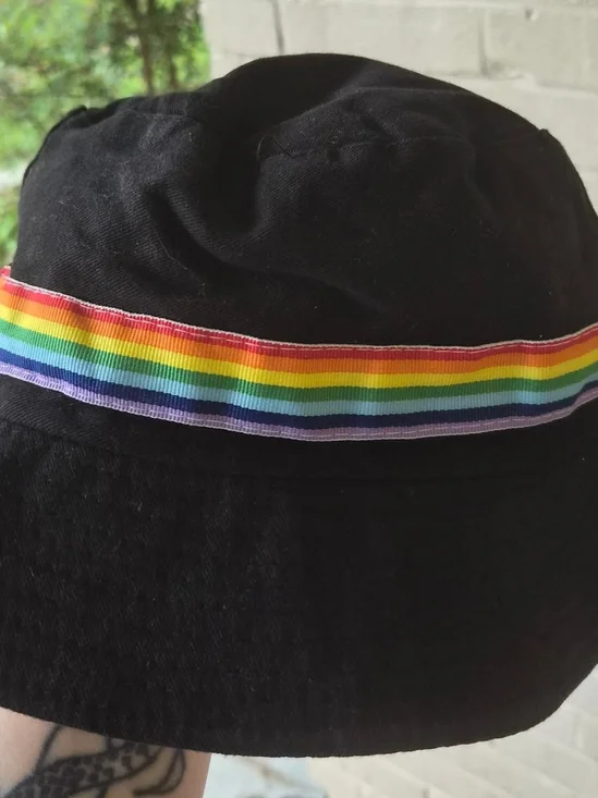 Black Bucket Hat with Rainbow Band