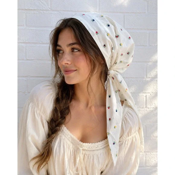 Vintage‎ White cotton Floral Embroidered Bonnet Prairie Pioneer Sun Hat OS