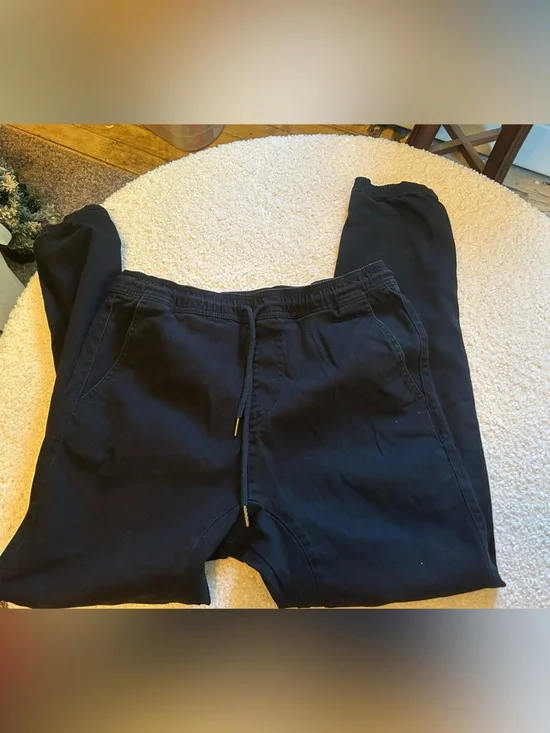 Men's Black Cargo Jogger Pants with Drawstring Waist