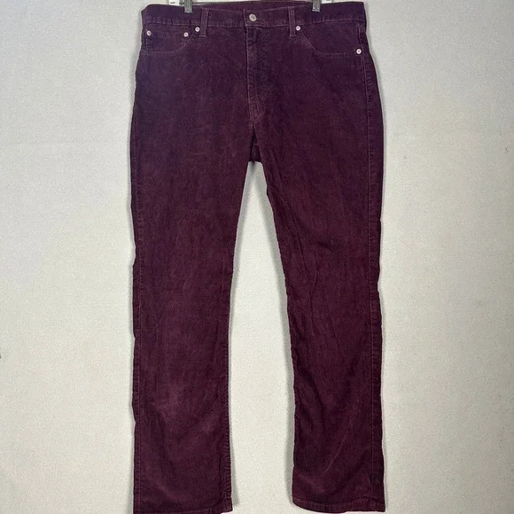 Levis 511 Pants Mens 38X30 Burgundy Purple Slim Fit Corduroy 5-Pocket Stretch