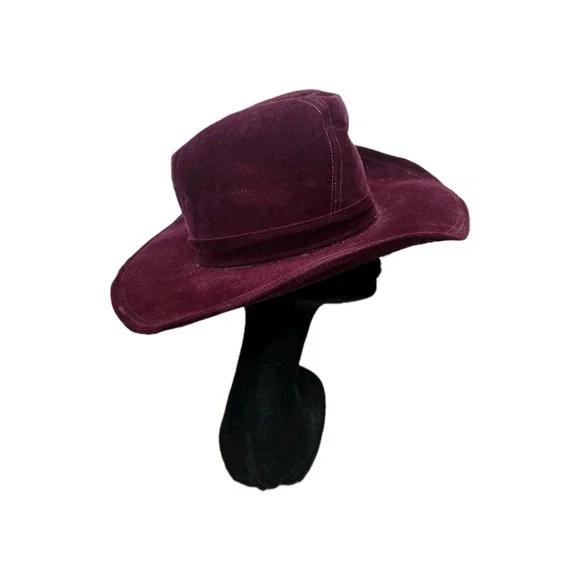 Vintage She's a Lady Burgundy Velveteen Western Cowboy Hat‎ Wide Brim N. Hughes