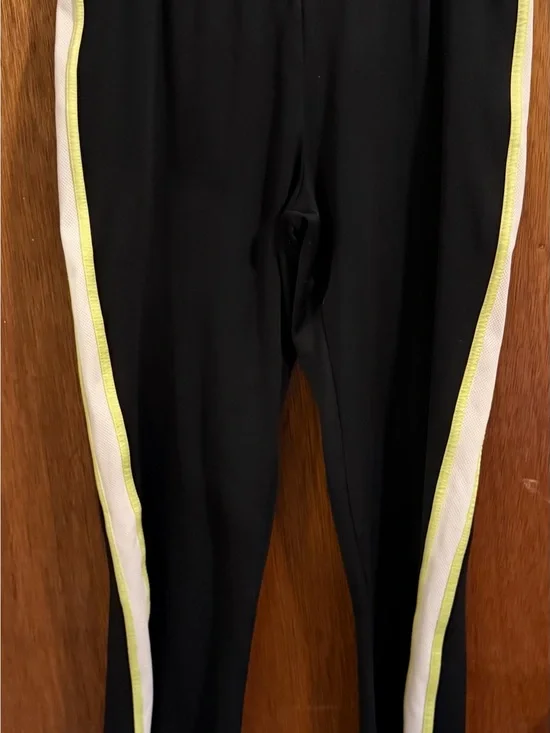 Champion Black Leggings with White & Neon Yellow Side Stripes
