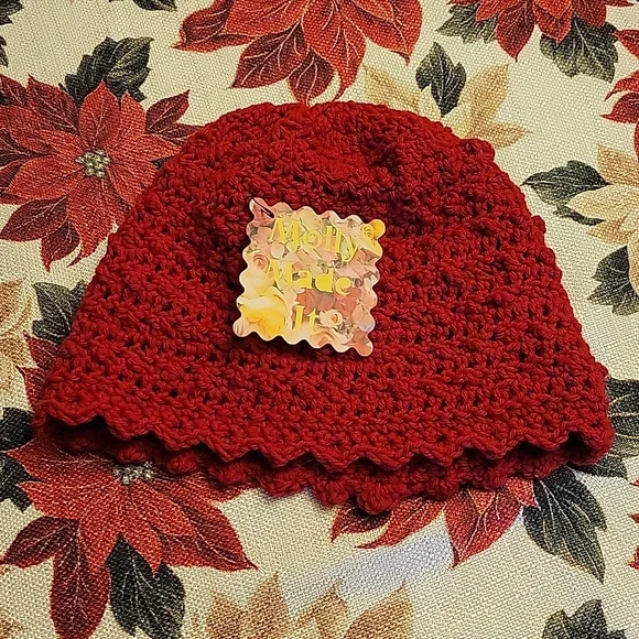 Handmade cranberry red hat beanie crocheted hand-made