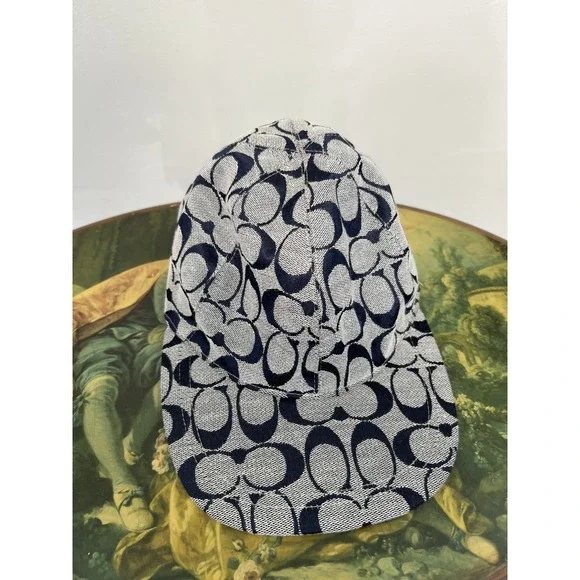 Coach Vintage Y2K Signature Monogram Jacquard Baseball Cap Hat Navy Blue White