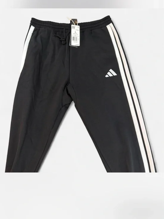 adidas Men’s Black Track Pants with White Side Stripes