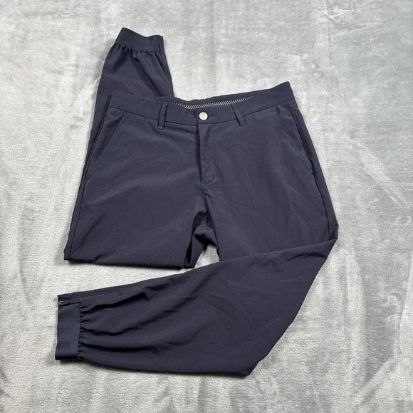 PRIMO Pants Mens 32 Short Blue Golf Jogger Stretch Zip Ankle Cuff Tapered Leg