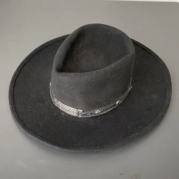 Shepler’s Black Wool Western Little Joe Hat Faux Leather Band Size S Cowgirl