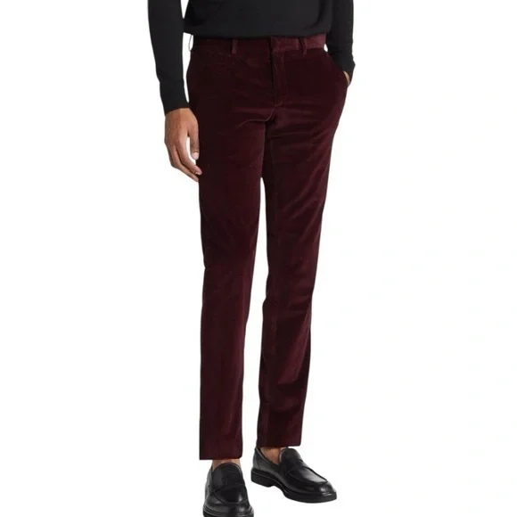Ted‎ Baker London Rodger Extra Trim Fit Corduroy Pants in Burgundy Size 40R NWT