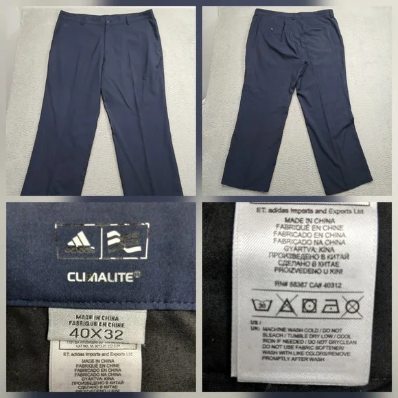 Adidas Climalite‎ Golf Pants Men's 40x32 Navy Blue Performance Flat Front