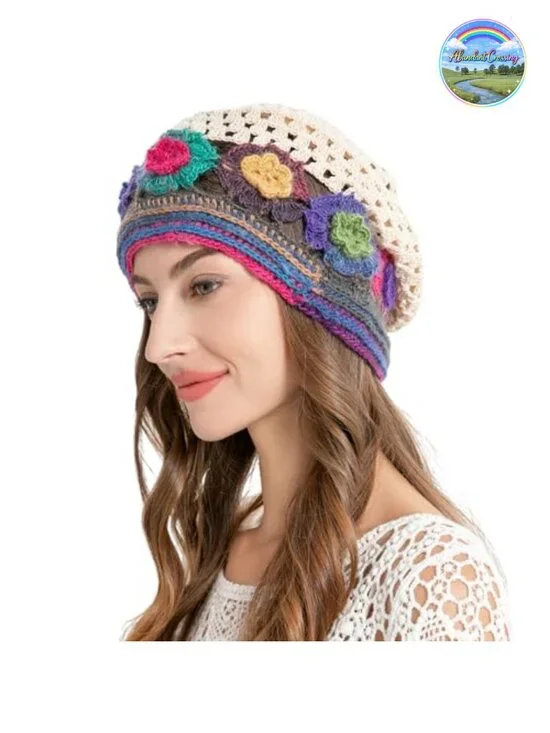 Crochet Slouchy Beanie Hat Handmade Knit Summer Skull Cap