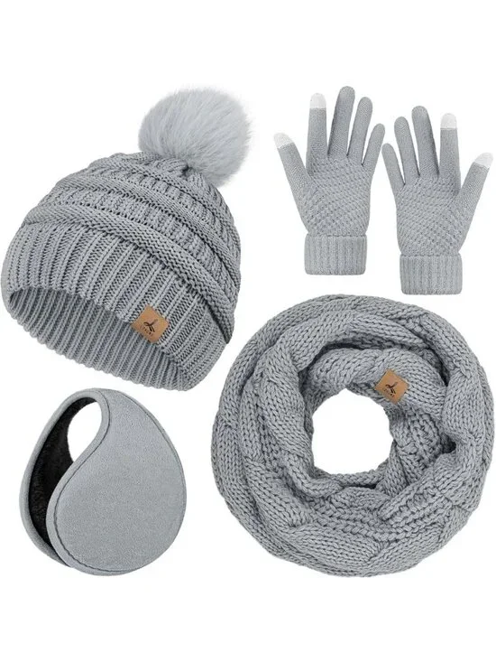 Cozy Winter Beanie, Scarf & Gloves Set with Ear Muffs | Touch Screen, One Size