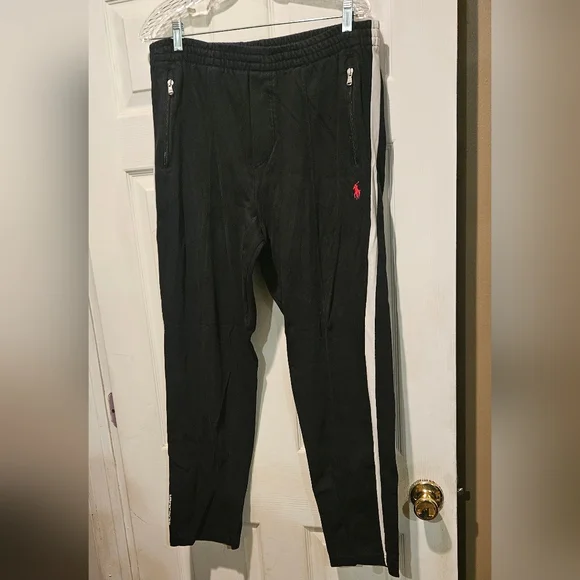 Polo by Ralph Lauren Black Sweatpants with White Side Stripes