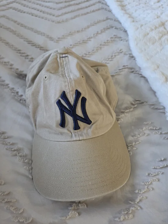 Beige Baseball Cap with Navy Embroidered Logo