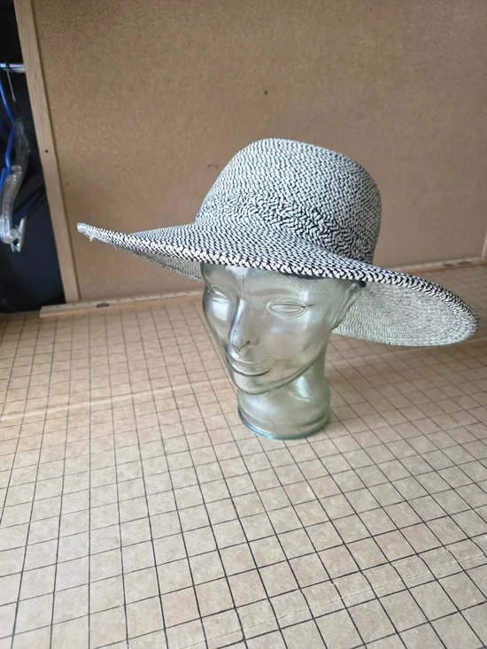 Sun Day Afternoons Woven Wide Brim Sun Hat Black White Paper Straw Look