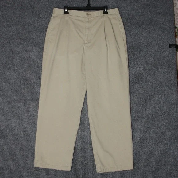 Eddie Bauer Chino Pants Mens 34x30 Tan Good Relaxed‎ Fit Pleated Cotton Khaki