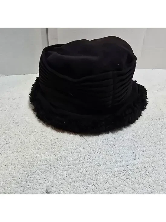 Women's Isotoner Black Faux Fur Bucket Hat One Size