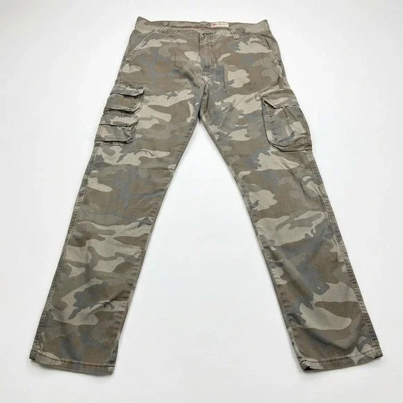 Wrangler Mens Regular Taper Camo Cargo Pants Green Brown Camouflage 36x31