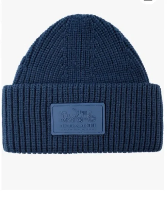 Coach Women's Patch Beanie, True Blue, one size NWT