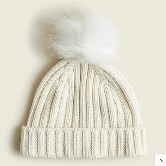 NWT J Crew Ribbed pom-pom beanie Ivory