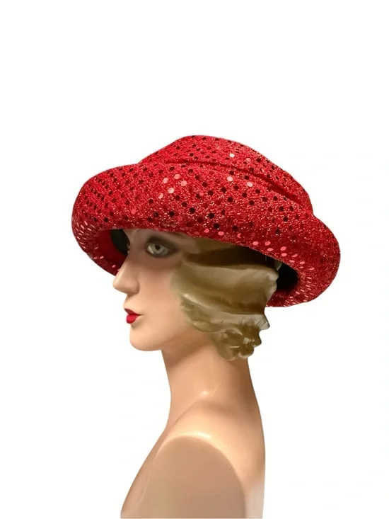 Vintage Red Sequin Women's Hat - Elegant Sparkle
