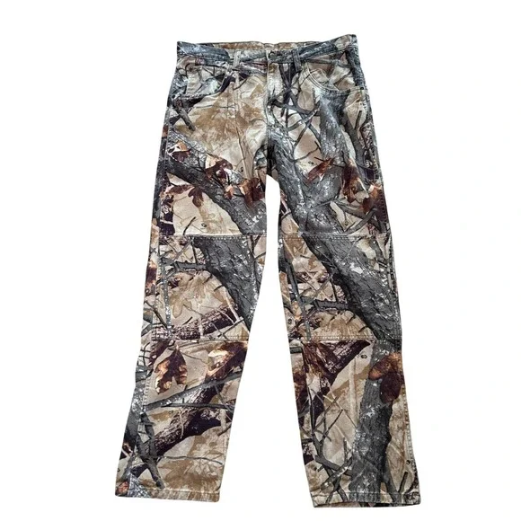 VTG Y2K Wrangler Mens Camo Double Knee Pants‎ Mossy Oak 35' Straight Leg