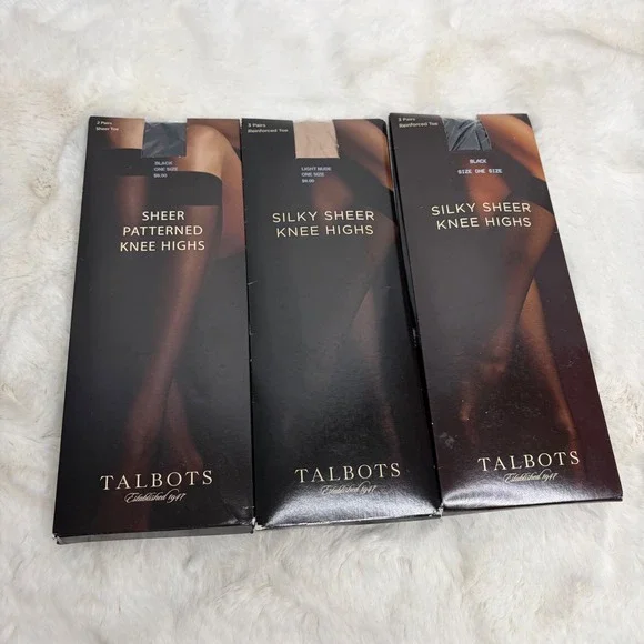 Talbots‎ Knee Highs Bundle 8 Pairs Black Light Nude Silky Sheer One Size NEW